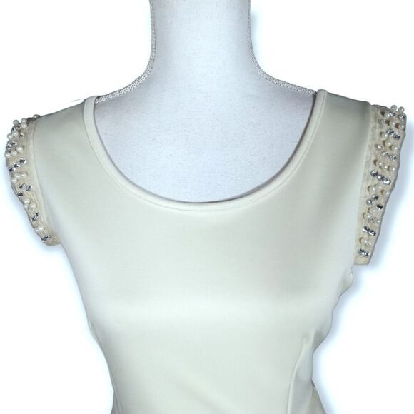 SCOBE IVORY PEPLUM TOP W/EMBELLISHMENTS SZ.M EUC - Picture 2 of 7